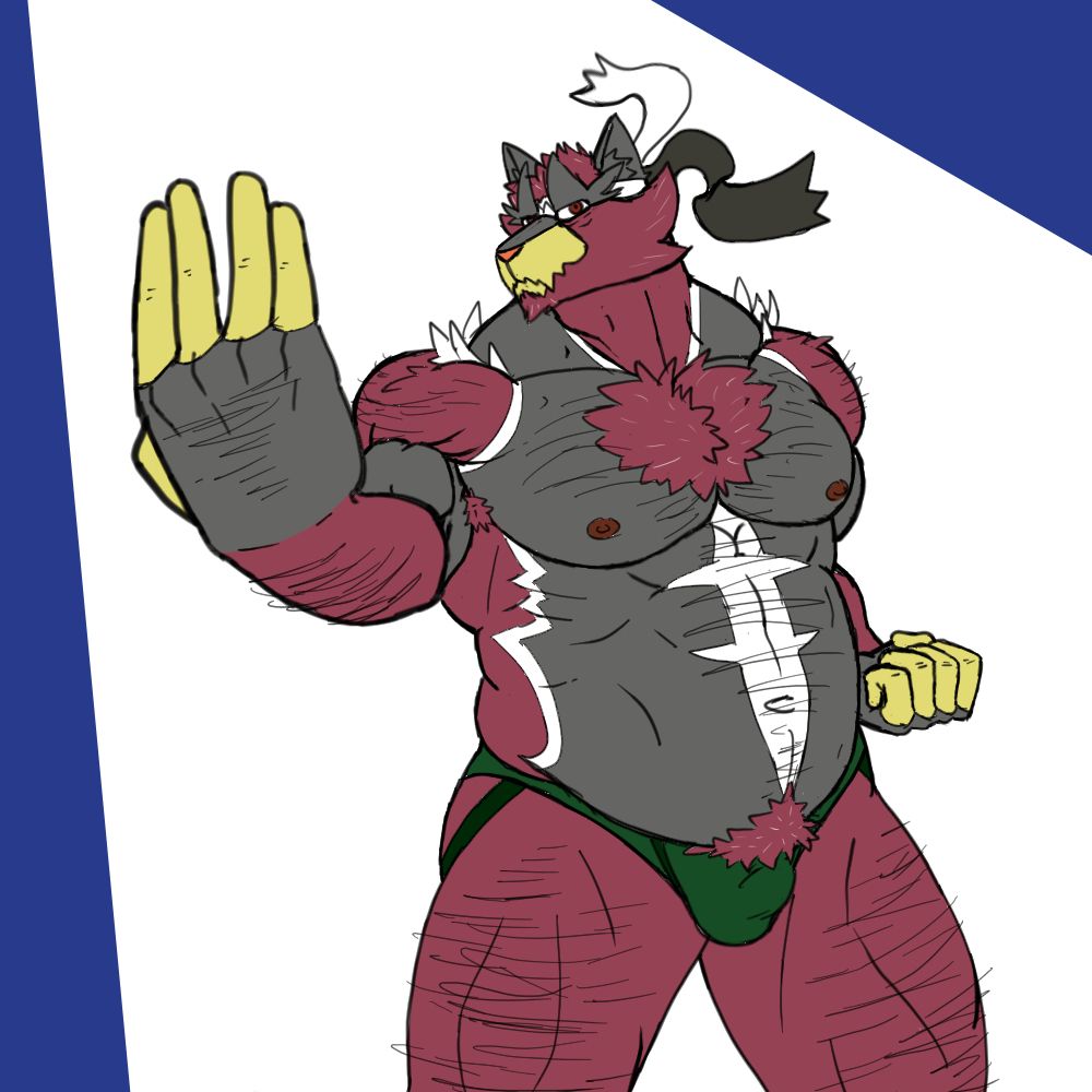 Urshifu/Incineroar hybrid striking a pose in his undies