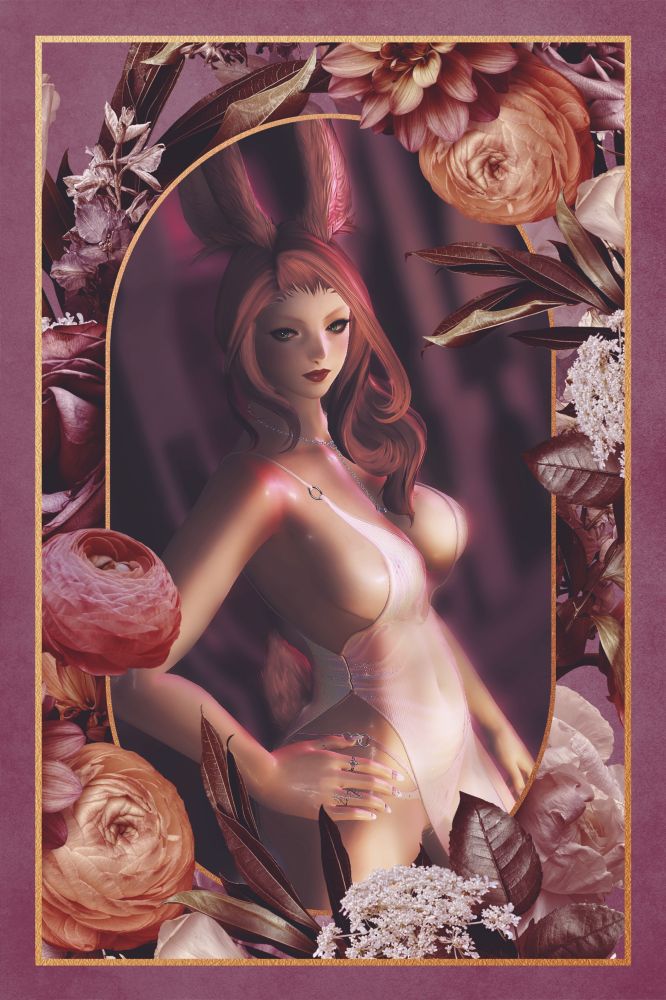 The most basic gpose of Buns, stood in the inn room in Limsa in a sheer gown for no reason other than she looks fucking gorgeous… Even if I forgot to turn my settings from “Standard Laptop” to “Maximum”. 

Blurry background, soft but highly contrasted lighting, a fuck tonne of pink with yellow undertones. It’s simple, but she looks gorgeous and it was fun to hand draw lighting in photoshop just to remind myself how to do it.

To make my basic-bitch-as feel better about the gpose, I put flowers around the edge. Adds to the femme, gives some depth, and most importantly makes it look like I put more effort in than I actually did.

Shhhhhh ~ don’t tell anyone! Just look at the side boob and enjoy being feral with me <3