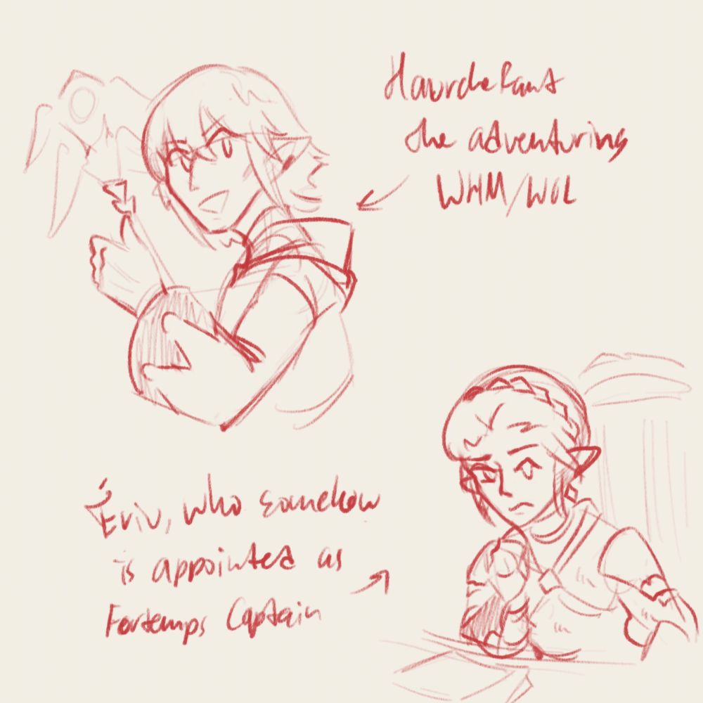 Top of panel showing Haurchefant as a White Mage/Warrior of light, bottom shows Ériu as a Fortemps Captain, as they reverse roles