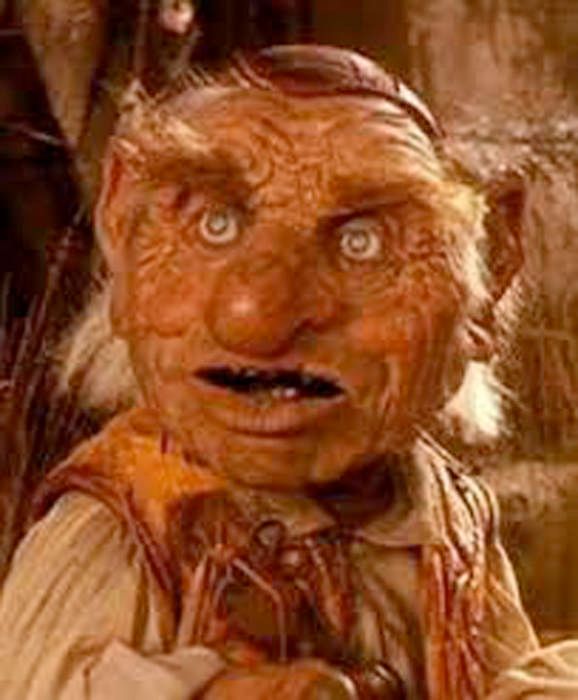 A screenshot from the 1986 fantasy film "Labyrinth" starring David Bowie and Jennifer Connelly, cropped to highlight the lumpy muppet character Hoggle's similarity to RFK Jr.