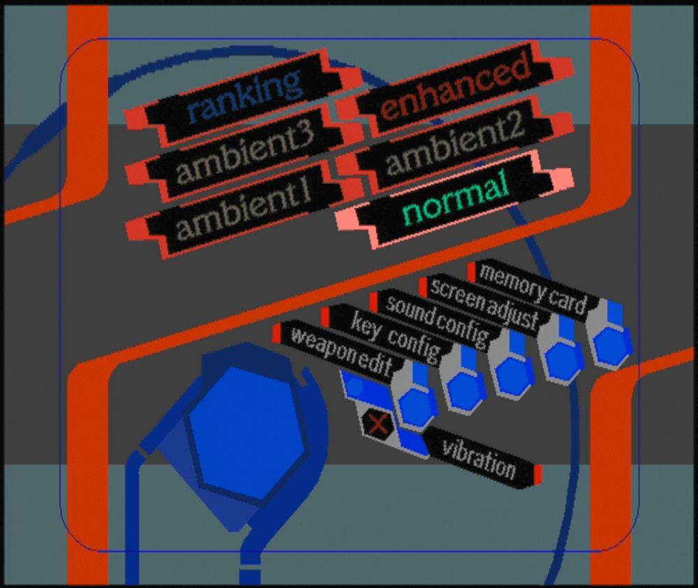 Internal Sections hella cool stylized net-technical aesthetic UI with cyberpunk elements and the different stage types 