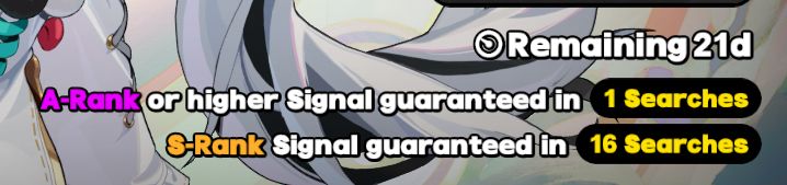 zenless zone zero signal search counter saying A-rank or higher guaranteed in 1 search, s-rank guaranteed at 16