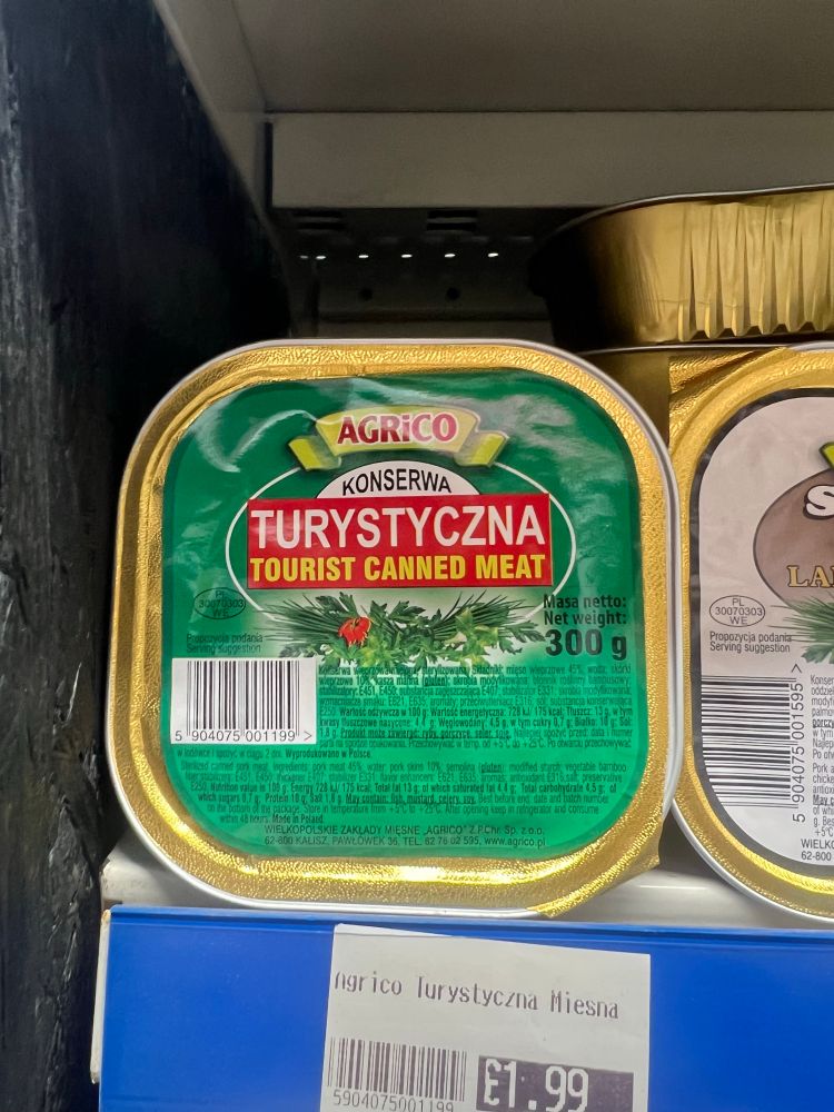 A tin of “TURYSTYCZNA TOURIST CANNED MEAT”
