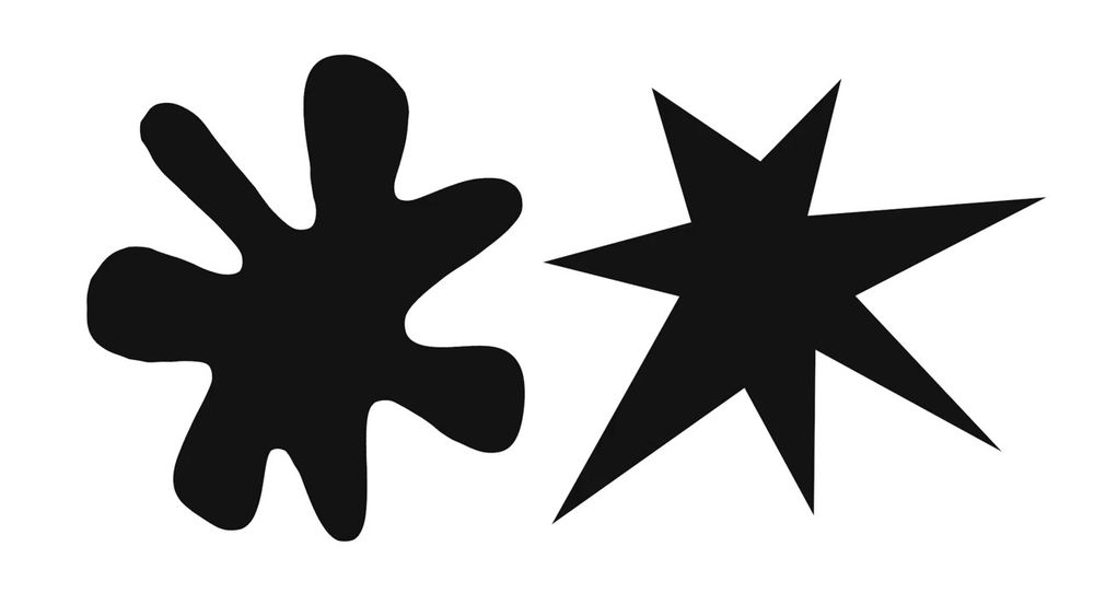 two black shapes on a white background

the left is round, while the right is spiky

this is in reference to the bouba and kiki study