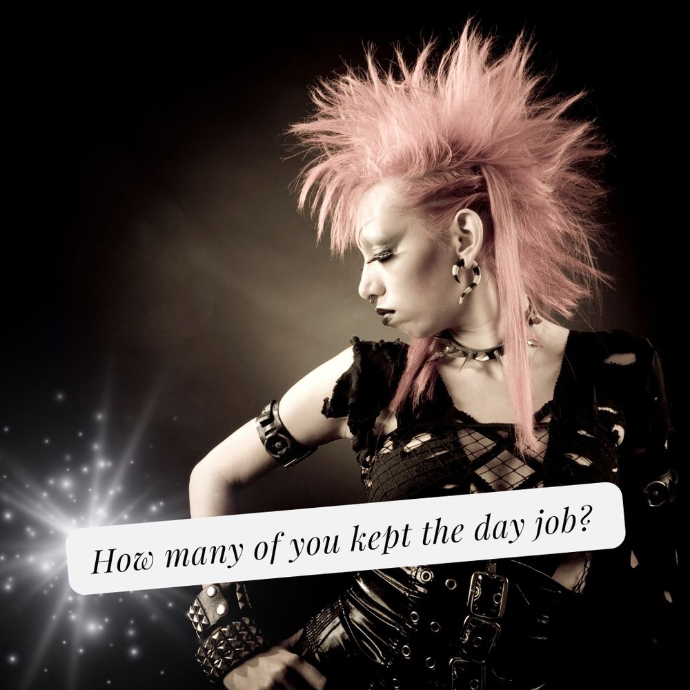Woman with spiky pink hair and an attitude. 