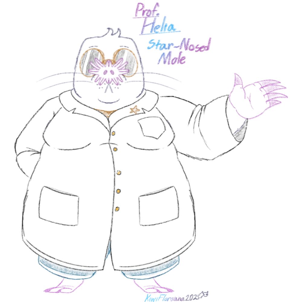 Professor Helia the Star Nosed Mole in a lab coat
