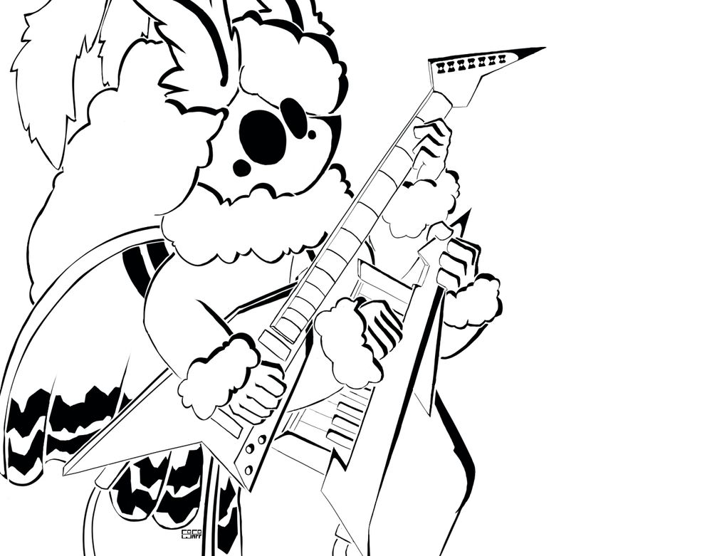 black on white lineart depicting my moth OC mocha playing keyboard and guitar.