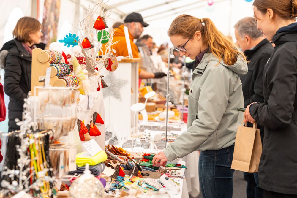 Woman looking at stall 