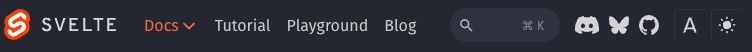 Svelte.dev topbar shows the BlueSky social icon in place of the Twitter icon