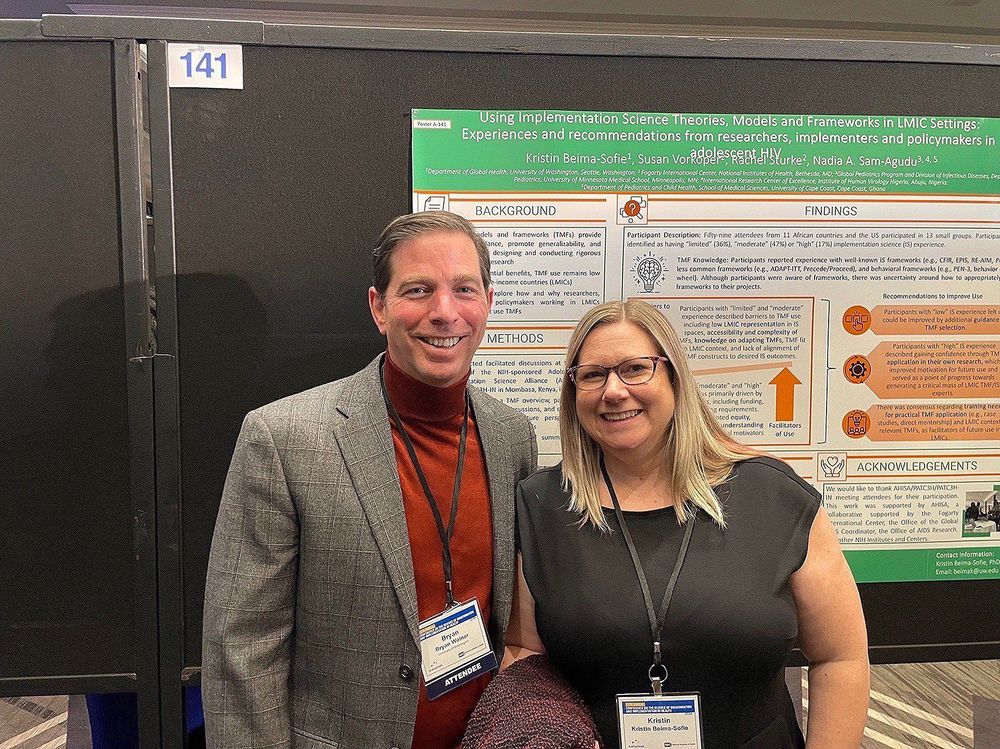 Bryan Weiner and Kristin Beima-Sofie stand in front of Kristin's research poster at #DIScience24