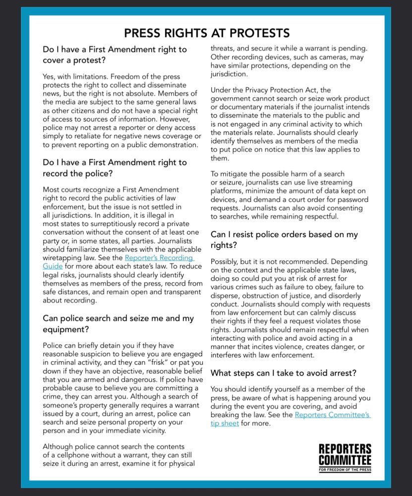 A tip sheet on press rights at protests 