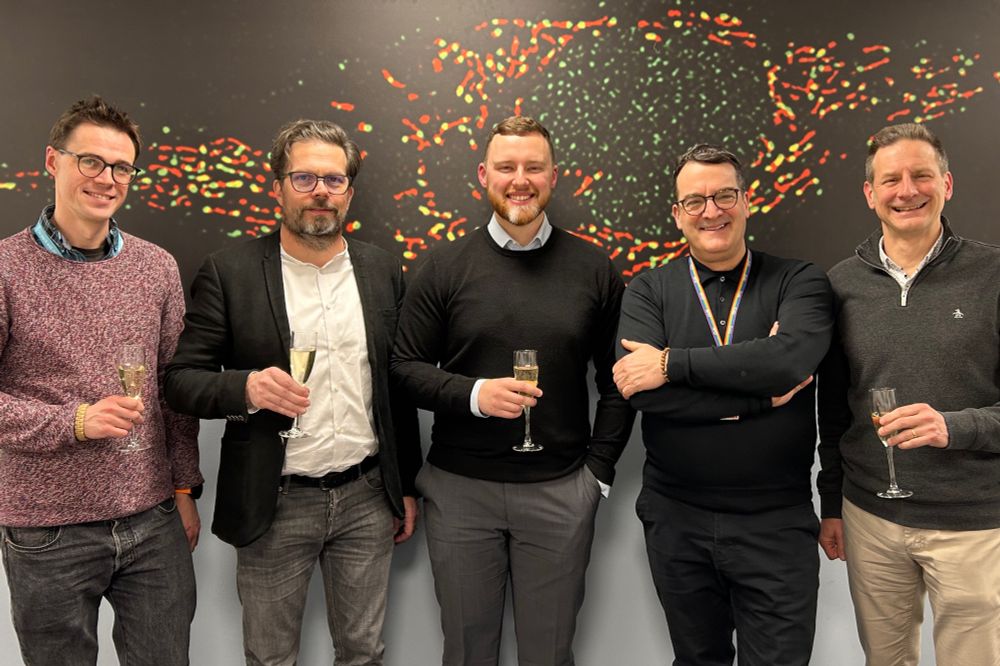 Celebrated picture after examination of John Meyrick for his . From left to right examiner, Tom Nichols, PHD supervisor Uwe Richter, PhD Jon Meyrick , mentor Rob Taylor, and examiner Ray O’Keefe