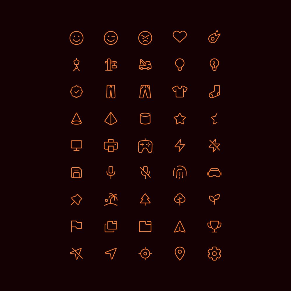 icons arranged in a grid, with a black background and an orange outline