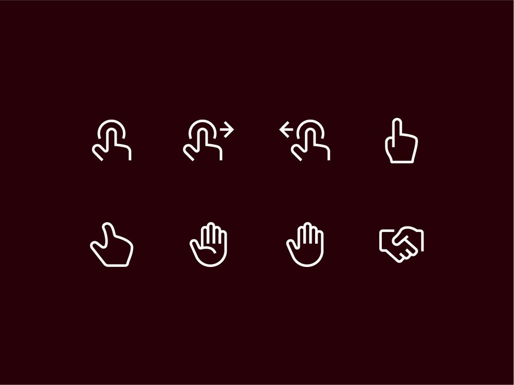 Grid of 8 icons, representing various hand gestures and poses.