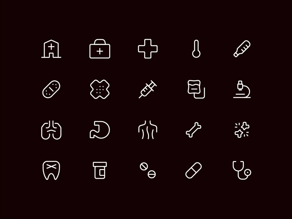 outline medical icons in a grid