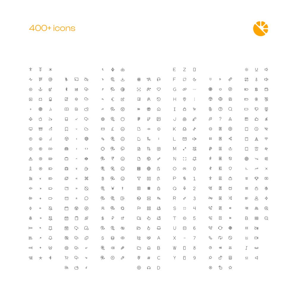 Image showing 416 icons from the orange_icons set. They are arranged in slightly staggered columns.