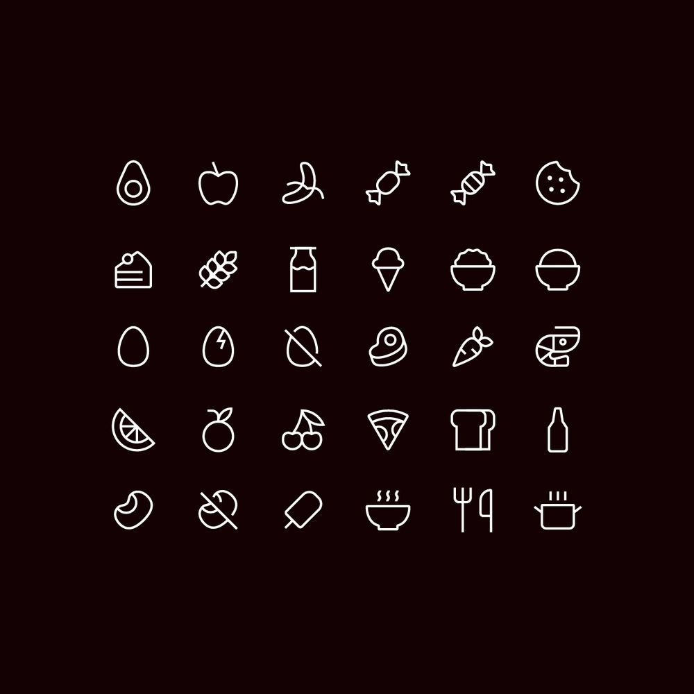 food icons distributed in a grid