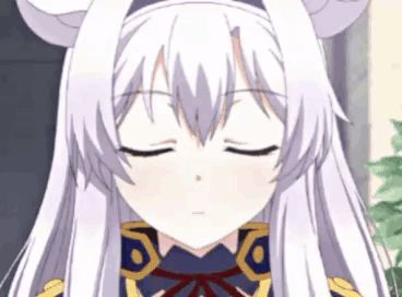 a close up of a white haired anime girl with her eyes closed