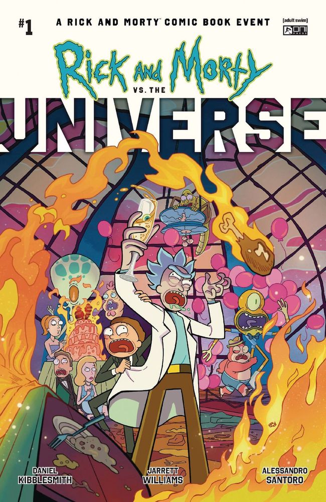 Cover to Rick and Morty vs The Universe #1 by Daniel Kibblesmith, Jarrett Williams, and Alessandro Santoro.