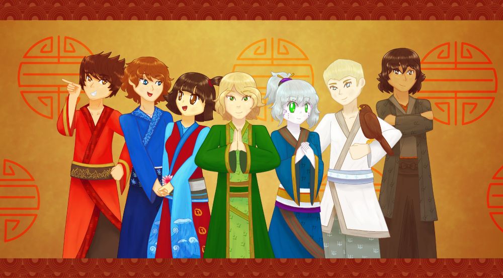 Original fanart (drawn by me) in anime style of the seven members of the  Ninjago ninja warrior team.