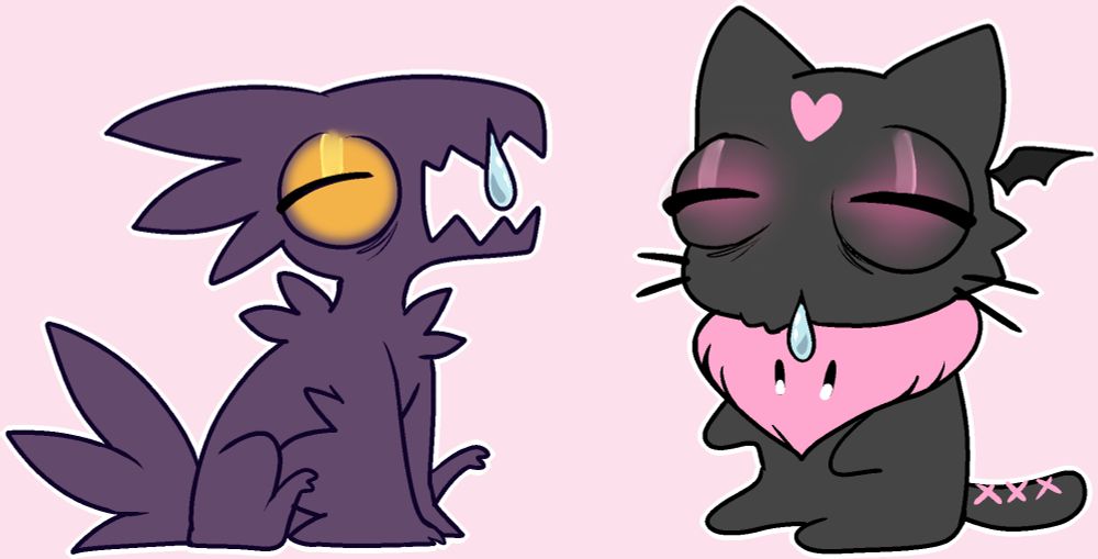 scrunkly, sickly looking creatures - left mascot Lil' Bean belongs to Palea, and Salem to the right, belongs to me. Suffering through allergies
