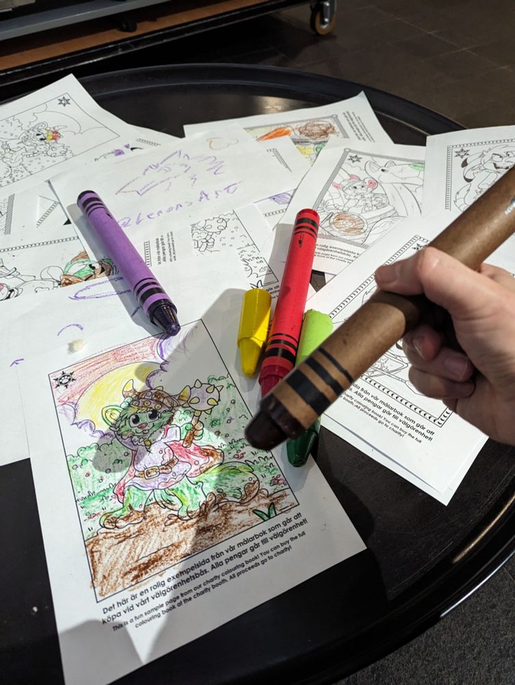 It's hard not to color over the lines with crayons as big as this. Here I was coloring some cute line art by Alby Rabbit.