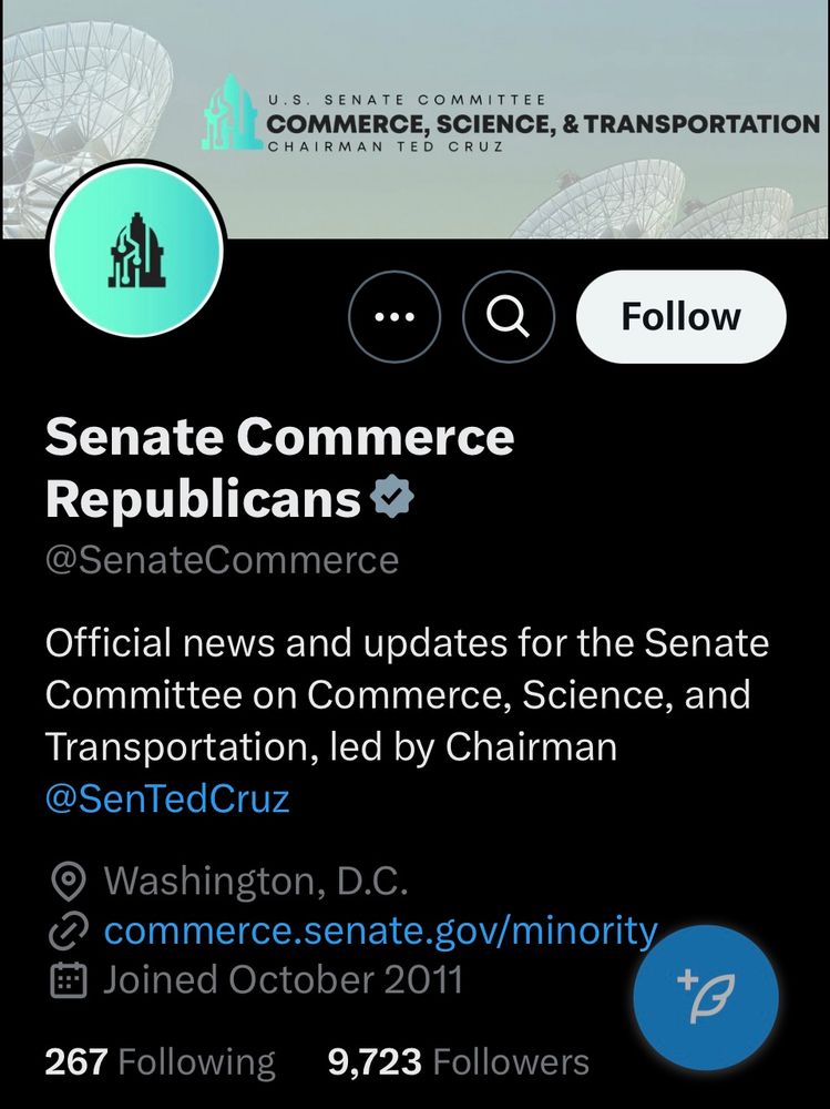 Twitter page for the Senate Commerce Republicans which provides “official news and updates for the Senate Committee on Commerce, Science and Transportation lead by Chairman Ted Cruz.”