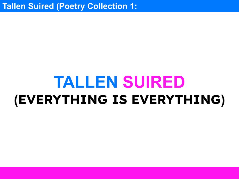 The front cover for the poetry collection titled "TALLEN SUIRED (EVERYTHING IS EVERYTHING)" made by Tallen Suired.