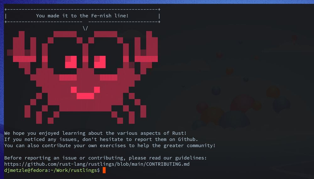 completed the rustlings exercise set