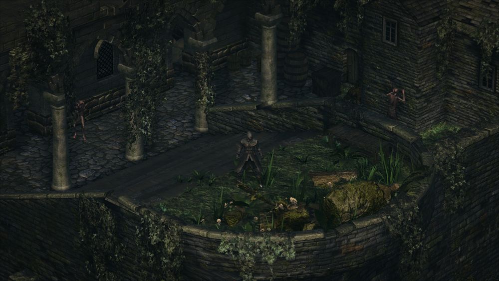 Sunlight Altar in the video game "Dark Souls" viewed from really far away with a massive crop, making it appear almost like a game with a top-down camera using orthographic projection.
Credit: Reddit user "fanica98"