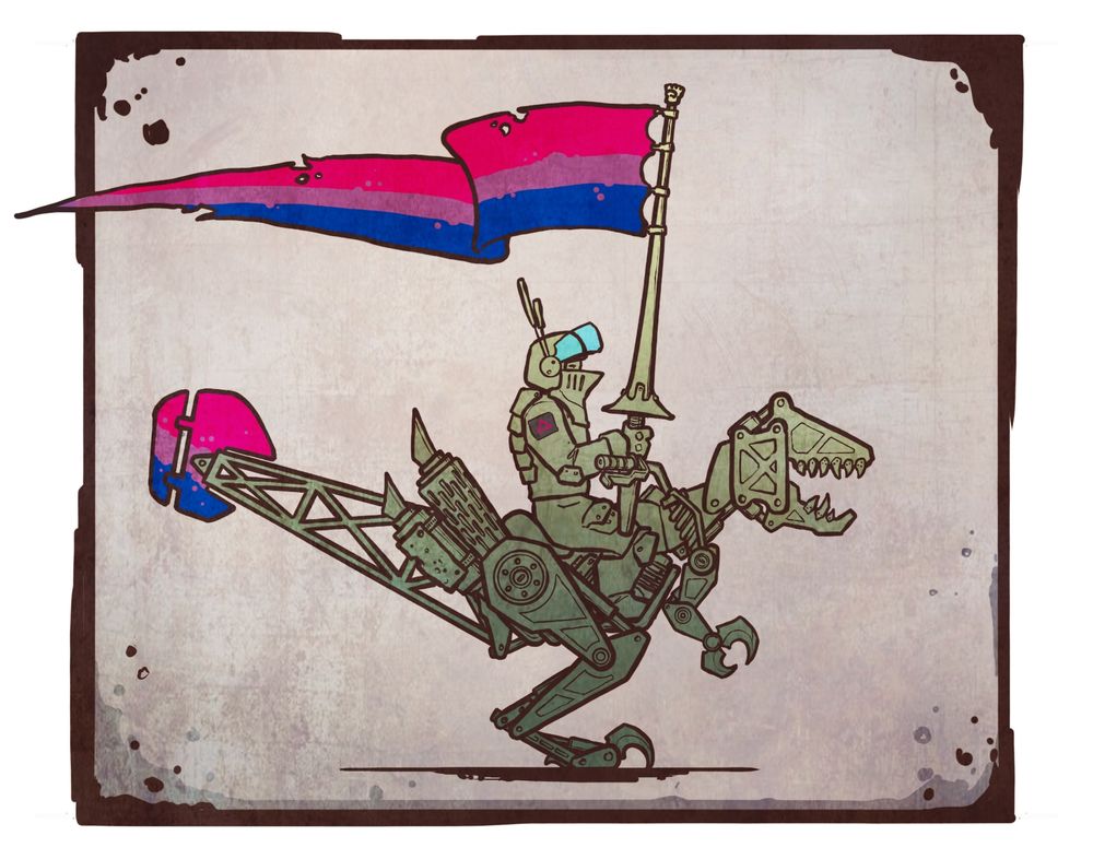 A bisexual Raider Knight on a Scraptor