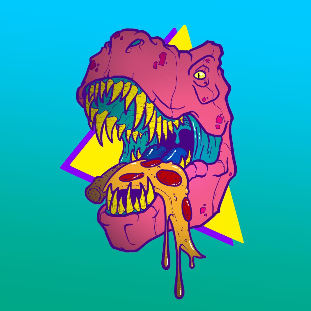 A T-Rex eating pizza