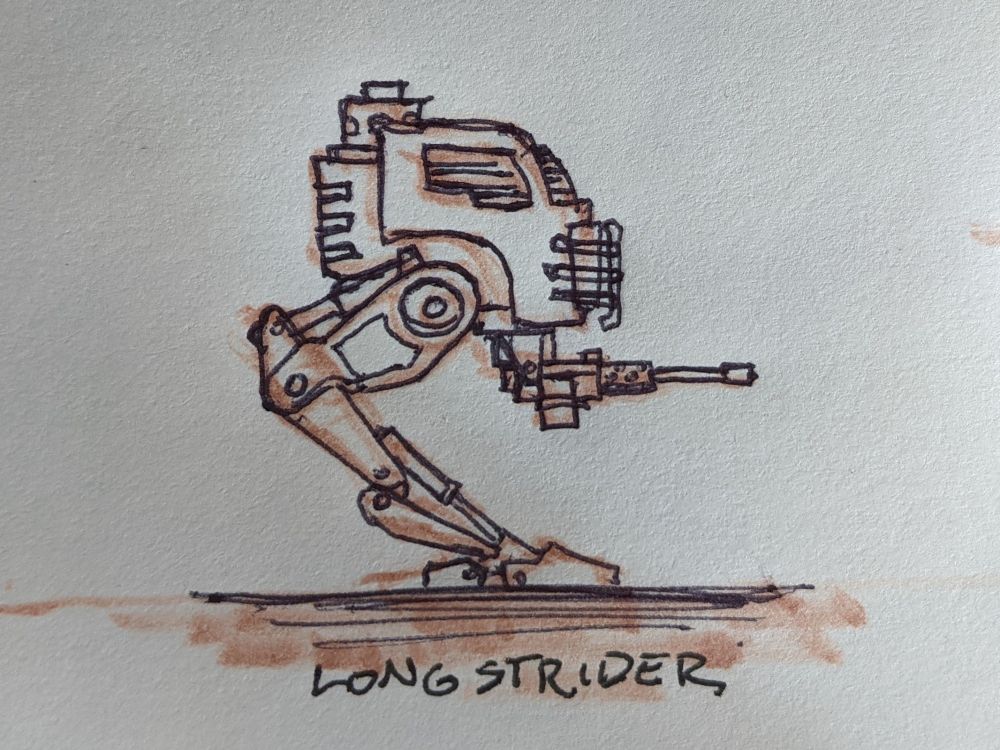 Longstrider, a running mech with a machine gun