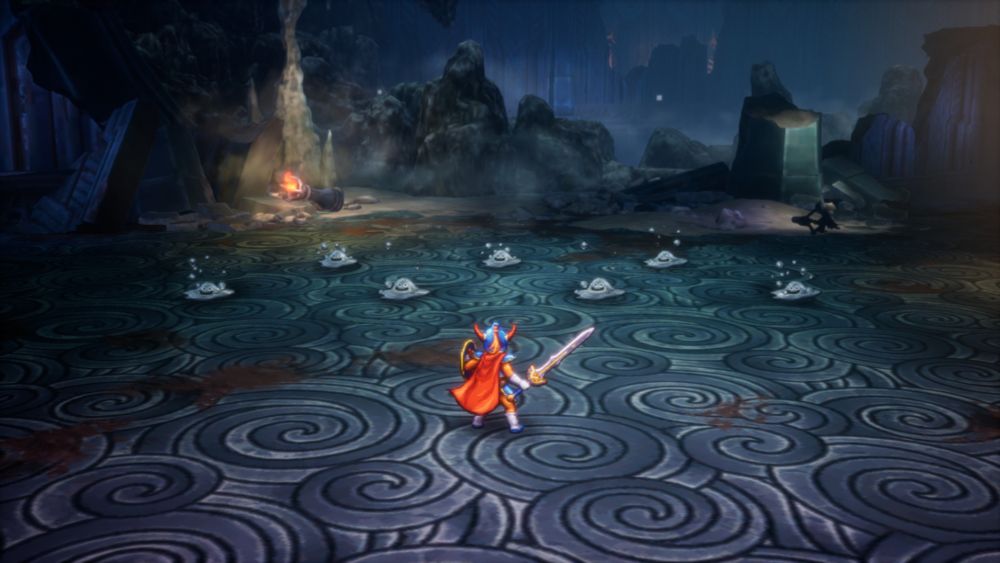 A screen from Dragon Quest I HD-2D the hero faces eight metal bubble slimes. 