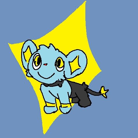A shinx, drawn in MSPaint. Great big smile. There is something sinister behind those wide, dumb eyes. I don't trust this fool.