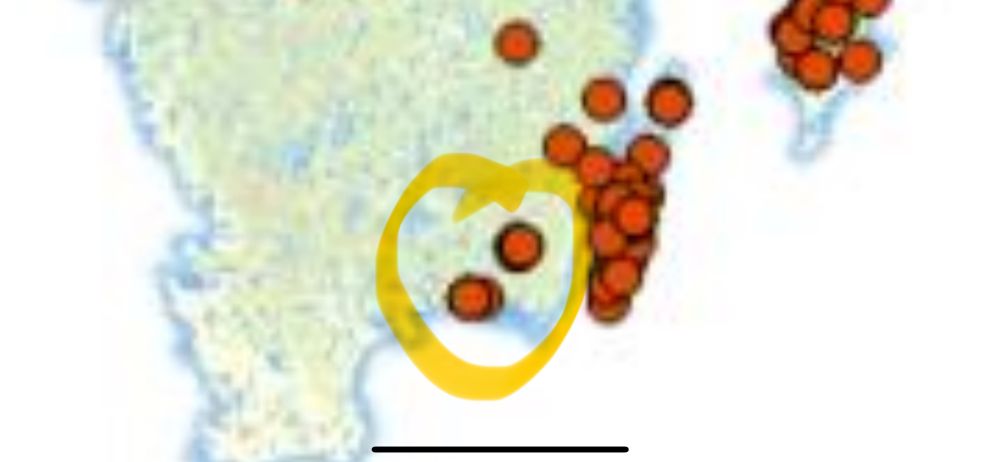 The circled dots is where the only Swedish populations were found pre-2012
