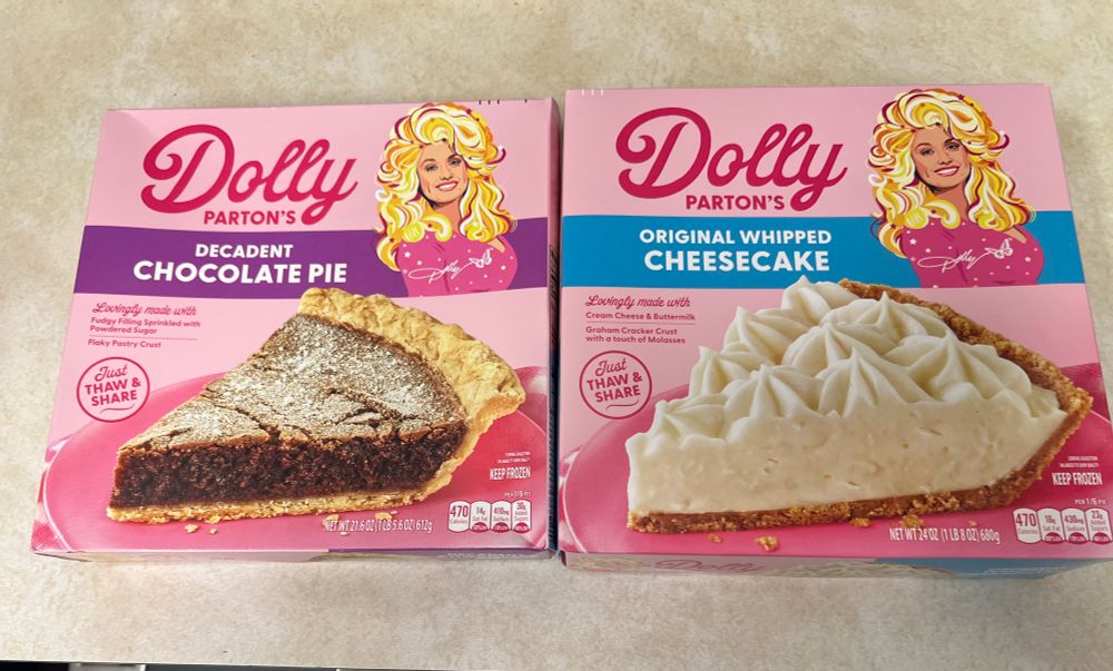 Dolly Parton’s chocolate pie (left) and cheesecake 