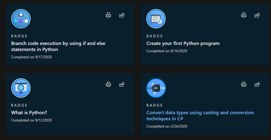 image showing several learn/microsoft.com badges related to now-defunct content