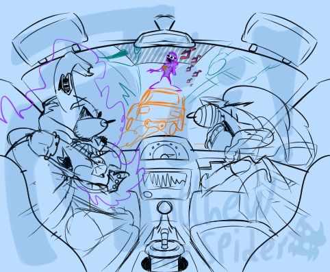 William Afton, empowered by the missing kids, and Cassidy driving after Dave Millar from Day Shift at Freddy's on the highway. Dave misses every single car causing many crashes, deaths and pile ups.

For context; in this AU, Dave was the one who murdered the kids; Afton isn't evil, he just suffers constantly.

