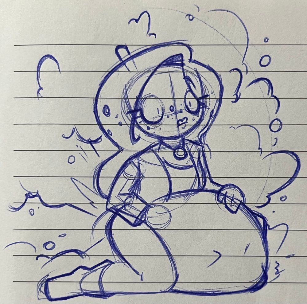 Pearl (OC)
The bubble tea lass kneeling on the floor, her two hands resting on her stomach as someone’s squirming around in there. Her face shows a look of a sudden realization, as the barista pushing against her belly’s insides squeezed her around in just the right way for a huge fart to be unleashed from her ass