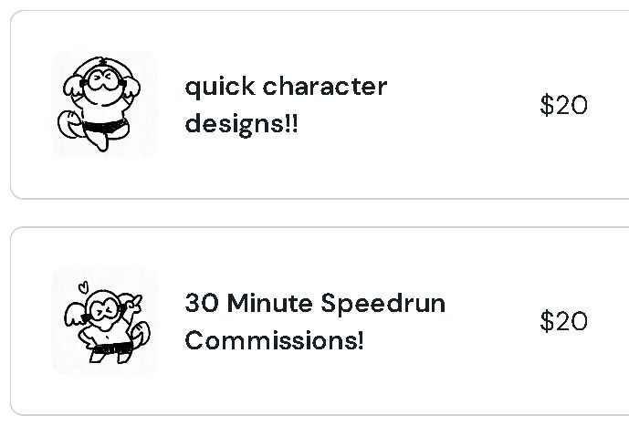 two listings for art commissions