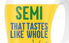 A screenshot of a bottle of semi-skimmed milk that reads "Semi that tastes like whole."