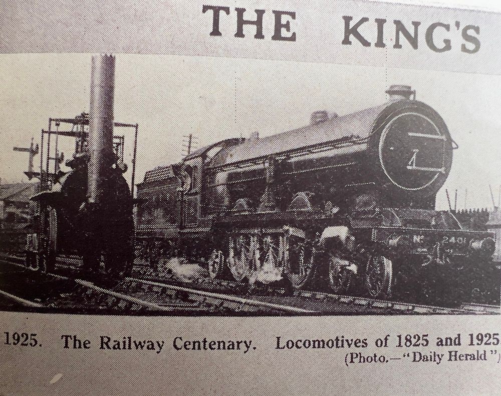 Locomotive #1 next to a contemporaneous steam locomotive in 1925 for the railway centenary. 