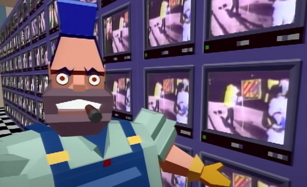 Computer generated guy from Dire Straits’ music video for Money For Nothing, standing in front of a row of televisions
