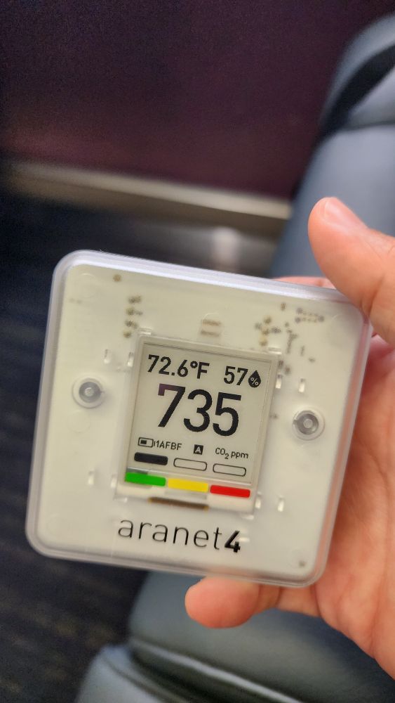 735 CO2 reading on an Aranet4 while riding a two hour train from Oceanside to LA. 