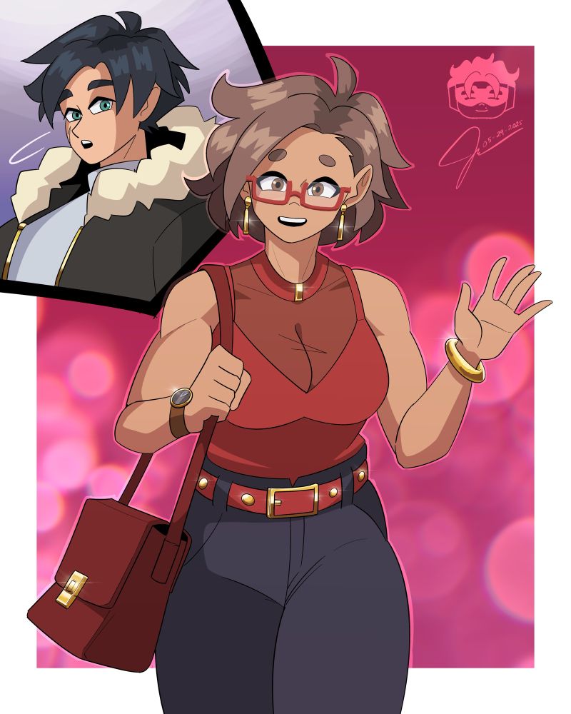 (ORBITAL GUARDIAN SENTINEL) Magdalena meeting up with Marcus for their date! She’s wearing an outfit consisting of a red top and dark pants, while Marcus is wearing a turtleneck shirt and a dark fur lined jacket 