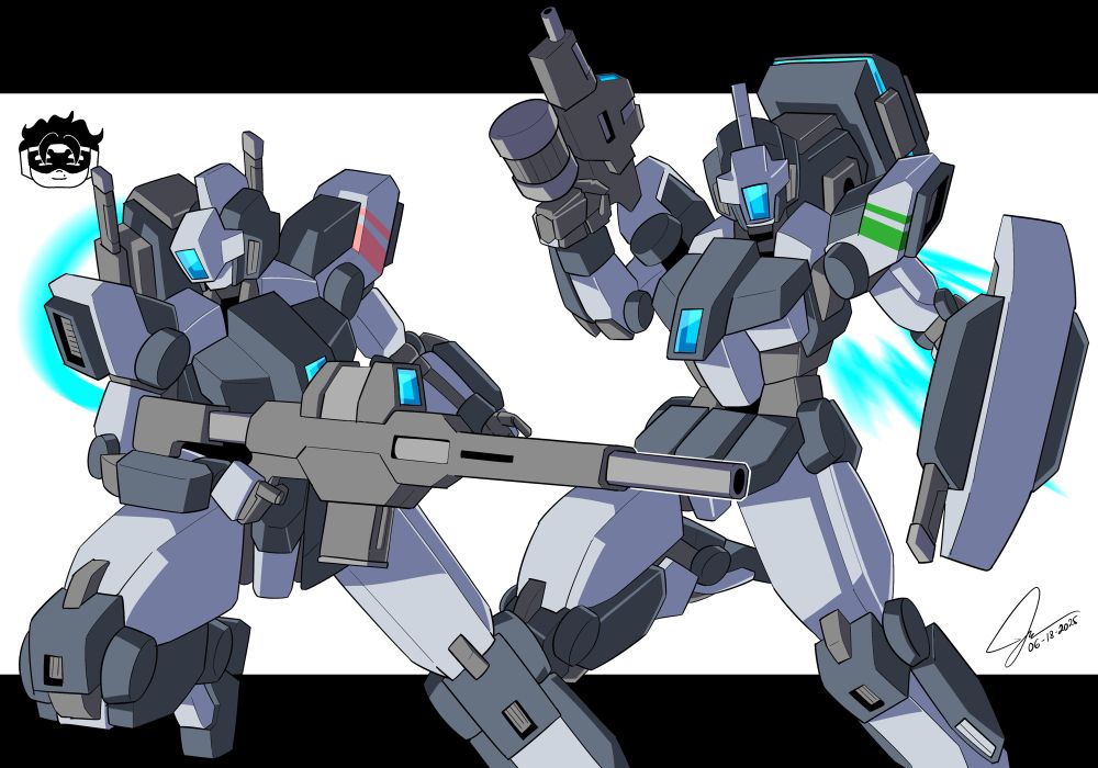 (Left) O-MP-01SP Hop-lite Sniper - piloted by Liberty Bustamante
(Right) O-MP-01E Hop-lie EWAC - piloted by Dijon Harrison