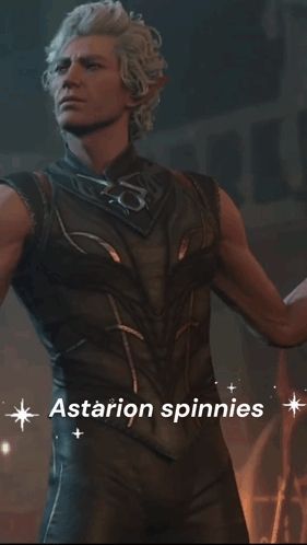 a picture of a person with the words " astarion spinnies " on it