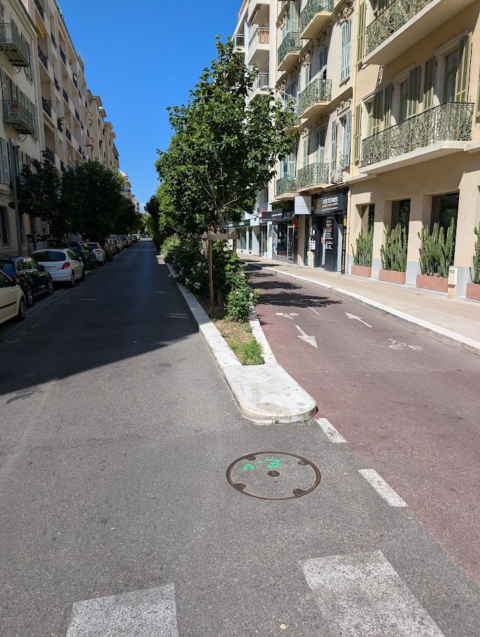Curb-protected completely separated bidirectional bike lane