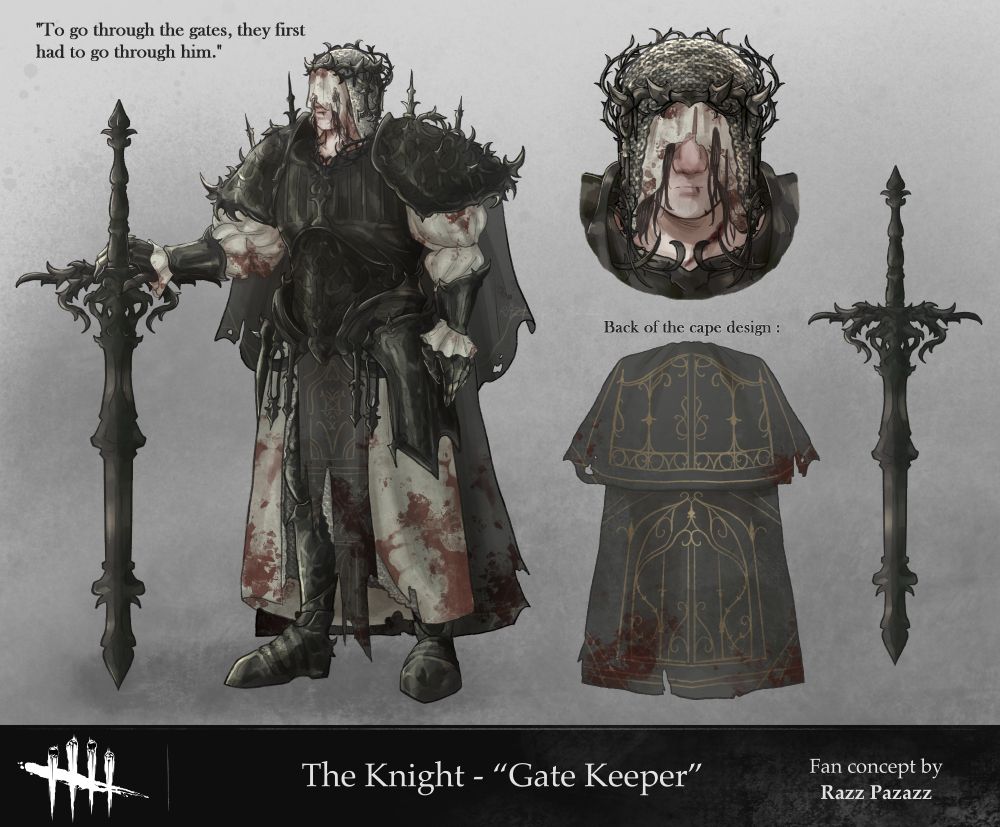 Concept art for a knight cosmetic with design and ornaments semblant to steel gates designs